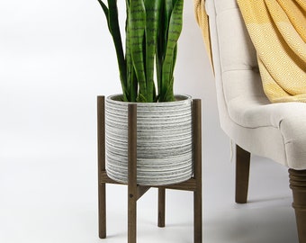10" Ceramic Planter with Stand - Grey Rough Surface Ceramic - Indoor Modern Mid Century - Home Décor- Houseplant Stand