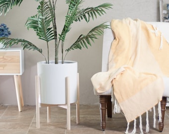 Large Planter With Stand -wood Plant Stand-large Ceramic Cylinder