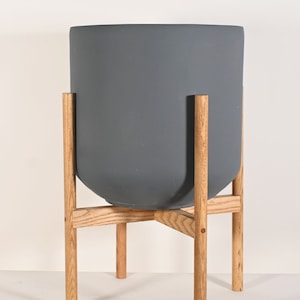 Maceta grande para exteriores con soporte de madera - Soporte para plantas de madera - Macetas cilíndricas grandes - Interior - Presente de planta de casa - Nogal especial