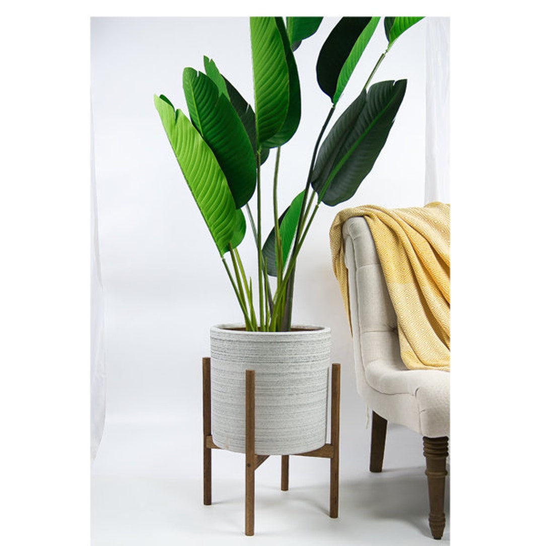 Standing Pot Large Plant Stand With Pot Mid Century Modern Planter Wood Plant Stand ...