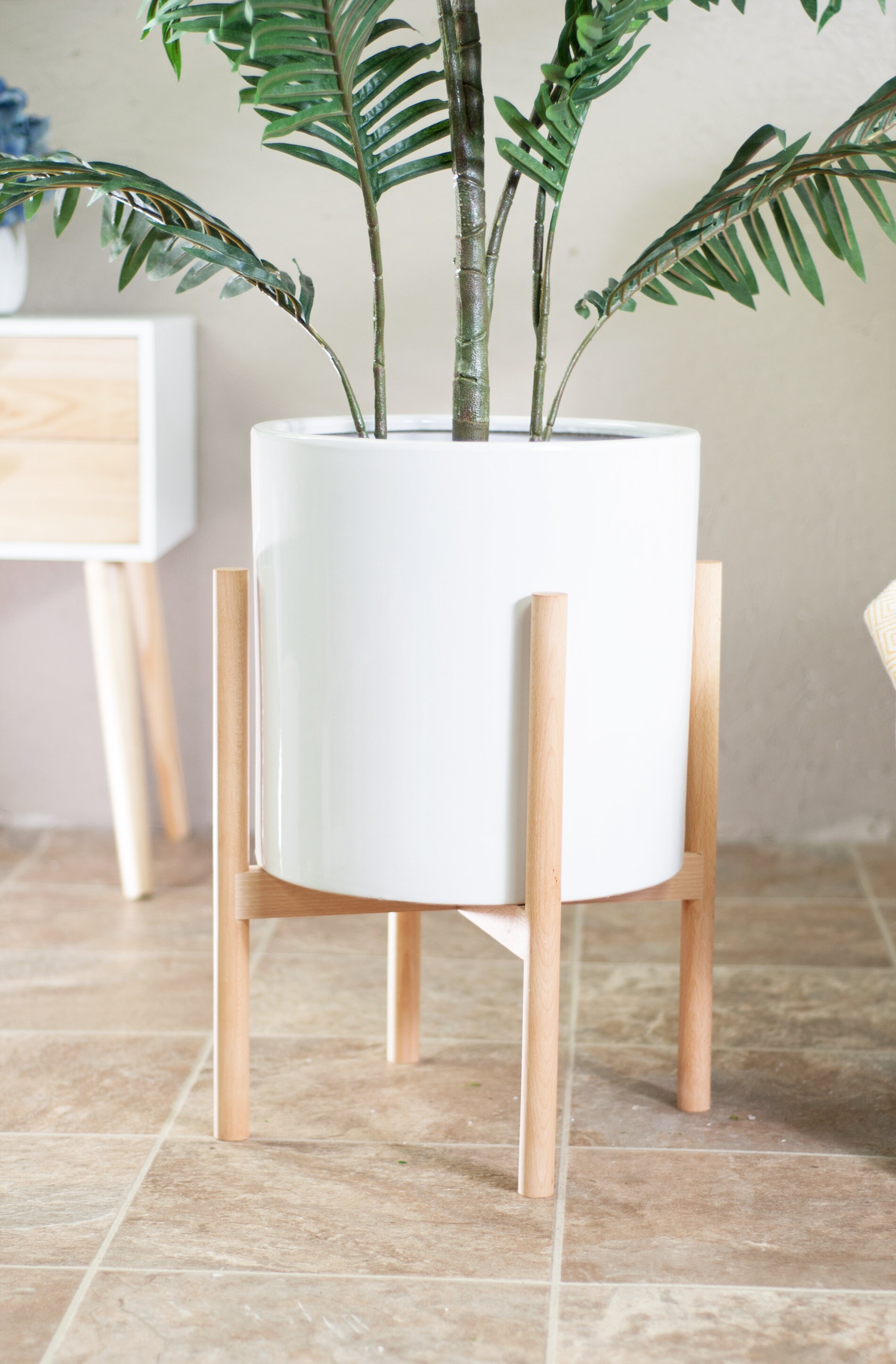 Large Planter With Stand wood Plant Standlarge Ceramic Etsy