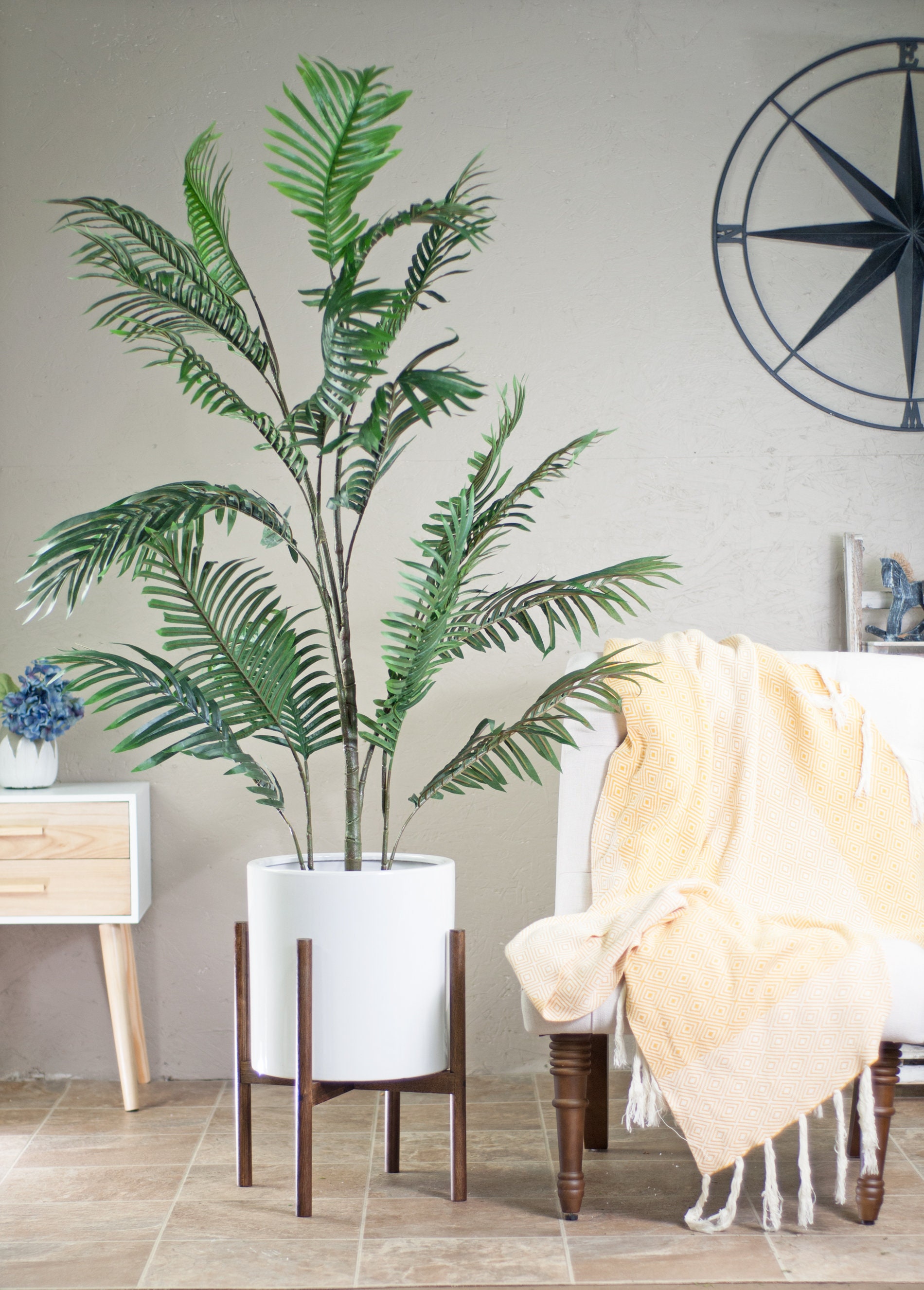 花瓶・フラワースタンド Mid-Century Boxcar Succulent Planters Mid Century Modern Planter - Wood Plant Stand - Large Ceramic