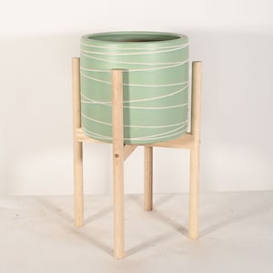 Ceramic Pot with Wood Plant Stand -  10 inch Indoor Pot - Large Ceramic Planter - Plant Lover Gift - Plant Décor - Luxury | Modern