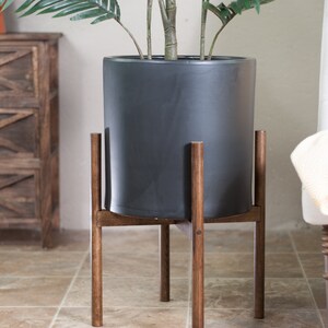 Large Modern planter with Stand Ceramic Cylinder Pot 13'' Black Plant Stand Mid-century Plant Stand With Pot/Planter image 5