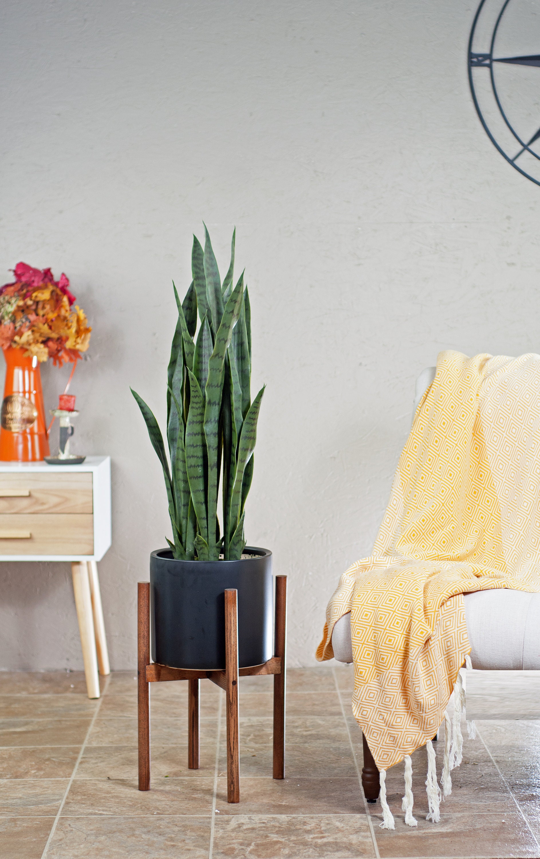 Home Decorative Black Planter With Stand - Mid Century Modern - 10