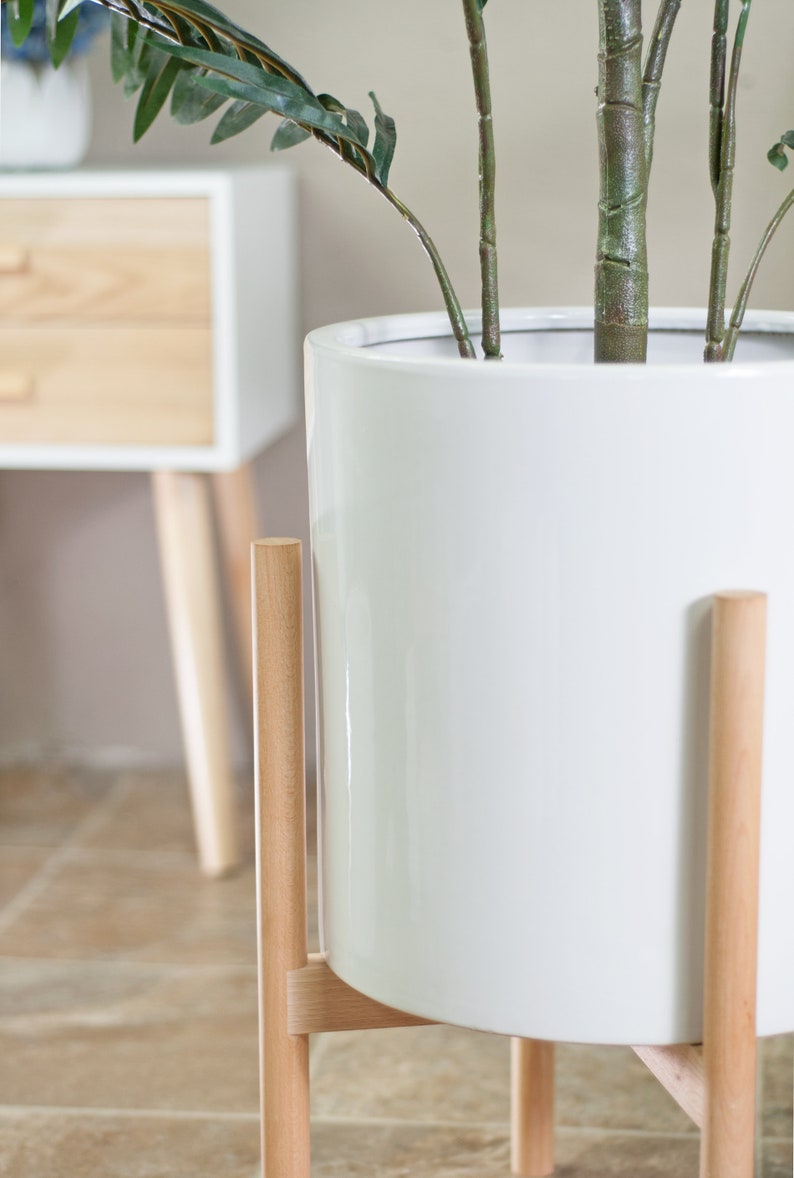 Large Planter With Stand wood Plant Standlarge Ceramic Etsy