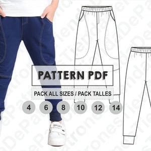 PATTERN Kids Jogger Pants, Jogging Pants for Children, Sewing Pattern, Digital, Pattern PDF, Pack All Sizes 4 - 14, Instant Download