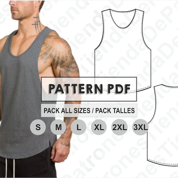 PATTERN Men's Tank Top, Sewing Pattern, Digital Print, PDF Pattern, Pack toutes les tailles S à 3XL. Téléchargement immédiat