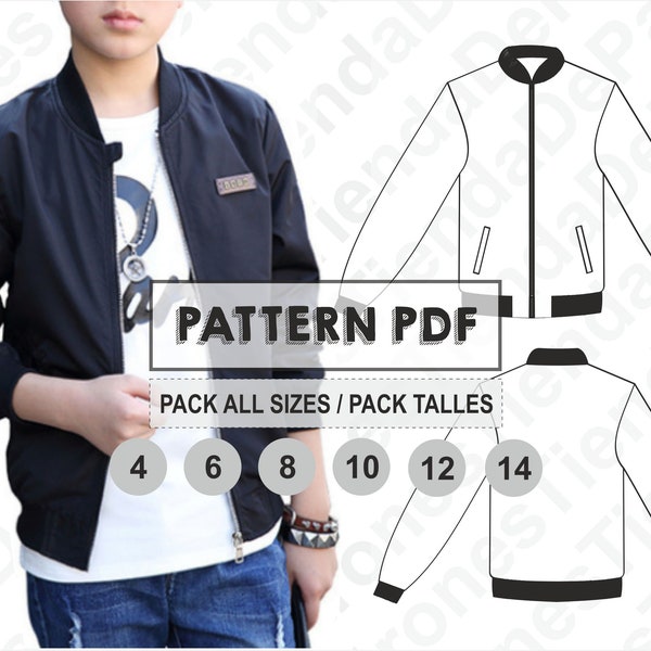 PATTERN Bomber Jacket for Kids, Sewing Pattern, Digital, Pattern PDF, Pack All Sizes 4 - 14, Instant Download