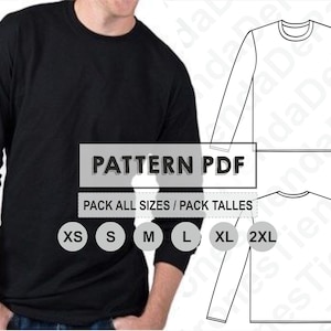 Patroon voor een heren T-shirt met lange mouwen, naaipatroon, digitaal printbaar, PDF-patroon, pakket met alle maten XS tot 2XL. Direct te downloaden.