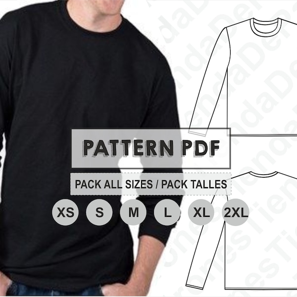 PATTERN Shirt Men Long Sleeve, Sewing Pattern, Digital, Pattern PDF, Pack Size XS - 2XL, Instant Download