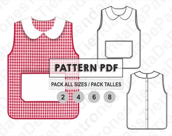 PATTERN Smock School Kids, Baby School Apron, Kindergarten, Sewing Pattern, Digital, Pattern PDF, Pack All Sizes 2 - 8, Instant Download