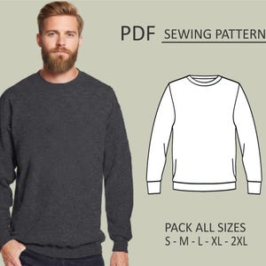 Modello di tuta basic da uomo, modello di cucito, stampabile in digitale, modello PDF, confezione da tutte le taglie dalla S alla 2XL. Download immediato.