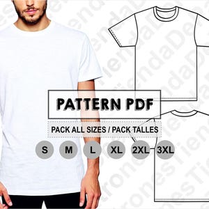 Patroon voor een heren T-shirt, naaipatroon, digitaal printbaar, PDF-patroon, pakket met alle maten S tot 3XL. Direct te downloaden.