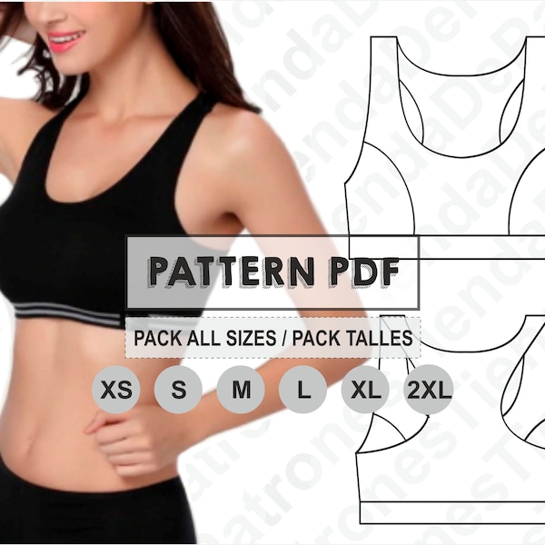 PATRON Top Deportivo Mujer, Patrón de Costura, Digital Imprimible, Patron en PDF, Pack todos los talles XS al 2XL. Envío Gratis