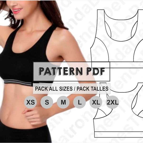 PATTERN Haut de sport pour femmes, Patron de couture, Numérique imprimable, Patron PDF, Pack toutes tailles XS à 2XL. Envoi gratuit