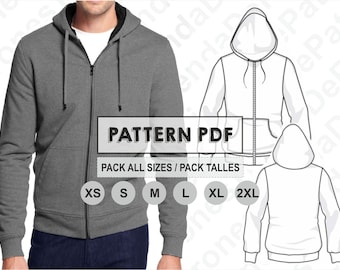 PATTERN Men's Hoodie Jacket, Pattern Sewing, Digital, PDF, Pack Size XS - 2XL, Instant Download