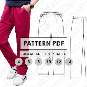 PATTERN Kids Jogger Pants, Jogging Pants for Children, Sewing Pattern, Digital, Pattern PDF, Pack All Sizes 4 - 14, Instant Download