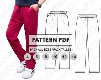 PATTERN Kids Jogger Pants, Jogging Pants for Children, Sewing Pattern, Digital, Pattern PDF, Pack All Sizes 4 - 14, Instant Download