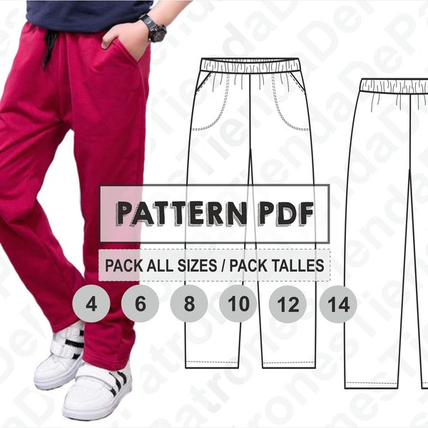 PATTERN Kids Jogger Pants, Jogging Pants for Children, Sewing Pattern, Digital, Pattern PDF, Pack All Sizes 4 - 14, Instant Download