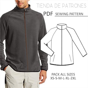 Patroon voor een herenjas/sweatshirt, naaipatroon, digitaal printbaar, PDF-patroon, pakket met alle maten XS tot 2XL. Direct te downloaden.