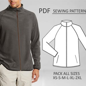 Mönster för herrjacka/sweatshirt, sömnadsmönster, digitalt utskrivbart, PDF-mönster, paket med alla storlekar XS till 2XL. Direkt nedladdning