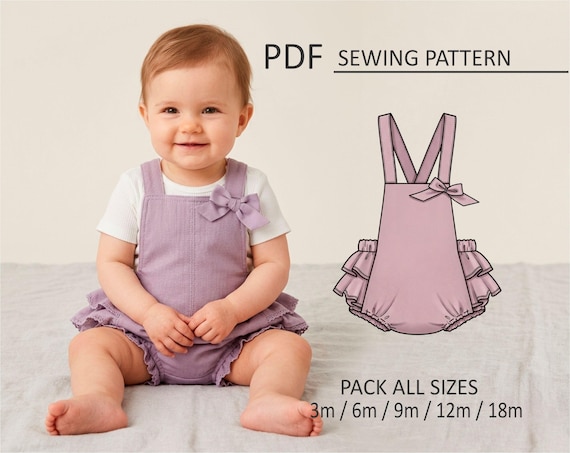 PATRON Body Ranita Bebe, Patrón de costura, Digital Imprimible, Patron PDF, Pack todos los talles 3,6,9,12,18 meses. Descarga Inmediata