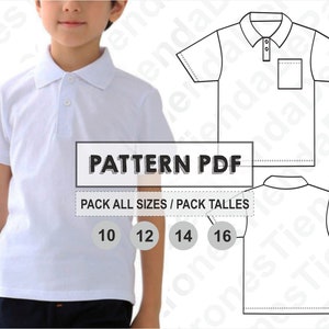 PATTERN Polo Shirt for Kids, Sewing Pattern, Digital, Pattern PDF, Pack All Sizes 10 - 16, Instant Download