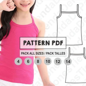 PATTERN Girls Tank Top, Tank Top for Children, Sewing Pattern, Digital, Pattern PDF, Pack Size 4 - 14, Instant Download