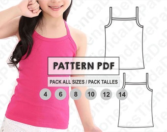 PATTERN Girls Tank Top, Tank Top for Children, Sewing Pattern, Digital, Pattern PDF, Pack Size 4 - 14, Instant Download