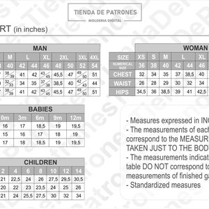 K&ouml;nnte beinhalten: Eine Gr&ouml;&szlig;entabelle in Zoll f&uuml;r Kleidung mit Ma&szlig;en f&uuml;r M&auml;nner, Frauen, Babys und Kinder. Die Tabelle enth&auml;lt die numerische Gr&ouml;&szlig;e, Brustumfang, Taillenumfang und H&uuml;ftumfang.