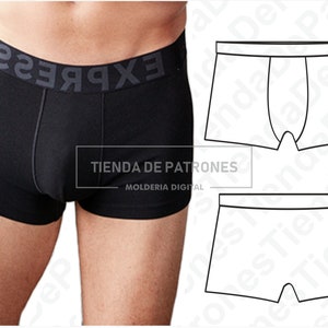 May include: Black boxer briefs with a white elastic waistband that says "EXPRESS" in white letters. The image also includes two line drawings of boxer briefs.