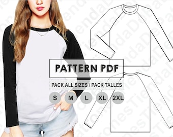 PATTERN T-Shirt Women Long Sleeve Raglan, Women's T-Shirts, Sewing Pattern, Digital, Pattern PDF, Pack Size S - 2XL, Instant Download