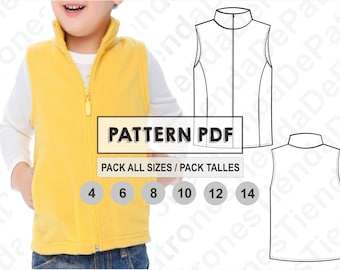 PATRON Chaleco Niños, Patrón de costura, Digital Imprimible