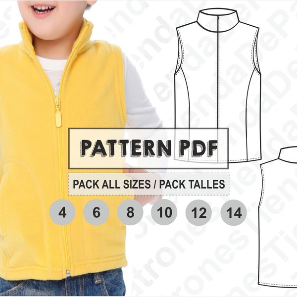 PATTERN Vest Children, Sewing Pattern, Digital, Pattern PDF, Pack All Sizes XS - 3XL, Instant Download