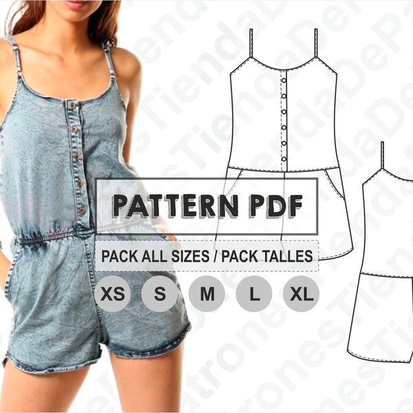 PATTERN Women's Jumpsuits, Women Summer Rompers Short Jumpsuit, Sewing Pattern, Digital, Pattern PDF, Pack Size XS - 2XL, Instant Download