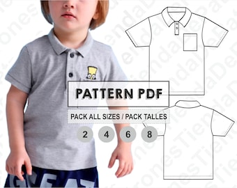 PATTERN Polo Shirt for Kids, Sewing Pattern, Digital, Pattern PDF, Pack All Sizes 2 - 8, Instant Download