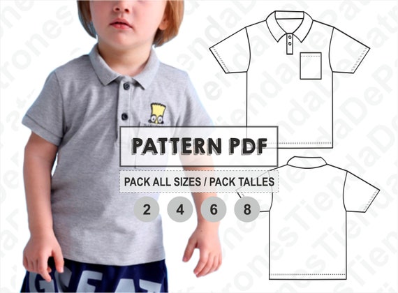 PATRON Chomba Polo Niños, Patrón de costura, Digital Imprimible, Patron PDF, Pack todos los talles 2 al 8. Descarga Inmediata