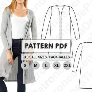 PATTERN Long Coat for Womens, Sewing Pattern, Digital, Pattern PDF, Pack Size S - 2XL, Instant Download