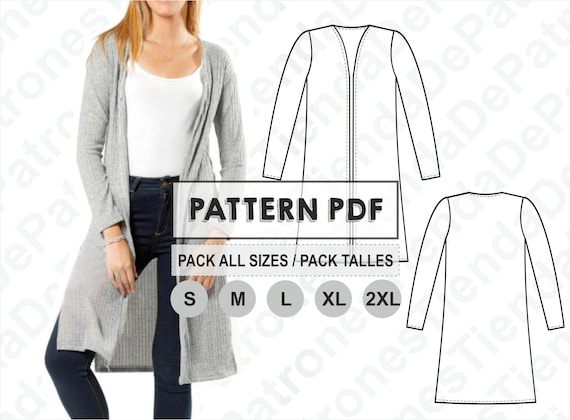 PATRON Capa Saco Largo Mujer, Patrón de Costura, Digital Imprimible, Patron en PDF, Pack todos los talles S al 2XL. Envío Gratis