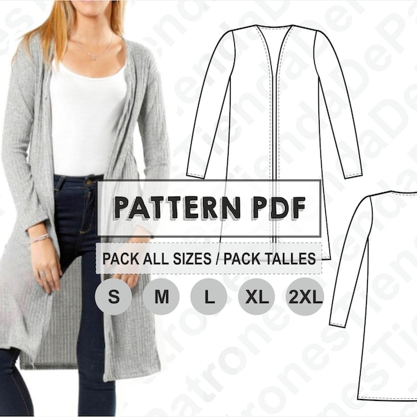 PATTERN Long Coat for Womens, Sewing Pattern, Digital, Pattern PDF, Pack Size S - 2XL, Instant Download