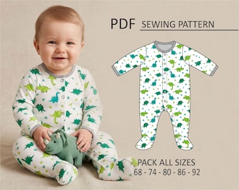 Patron de body bébé, patron de couture, modèle numérique à imprimer, patron PDF, lot de toutes les tailles 6/12/18/24/36 mois. Téléchargement instantané
