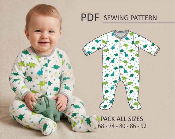 PATRON Body Enterito Bebe, Patrón de costura, Digital Imprimible, Patron PDF, Pack todos los talles 6/12/18/24/36 meses. Descarga Inmediata