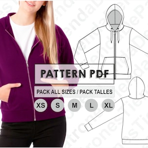 PATTERN Women's Hoodie Jacket, Sewing Pattern, Digital, Pattern PDF, Pack Size XS - Xl, Instant Download