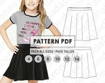 PATTERN Skirt for Girls, pattern for Girls, Sewing Pattern, Digital, Pattern PDF, Pack Size 4 - 14, Instant Download