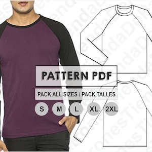 PATTERN T-Shirt Men Long Sleeve Raglan, Sewing Pattern, Digital, Pattern PDF, Pack Size X - 2XL, Instant Download