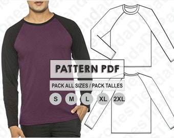 PATTERN T-Shirt Men Long Sleeve Raglan, Sewing Pattern, Digital, Pattern PDF, Pack Size X - 2XL, Instant Download