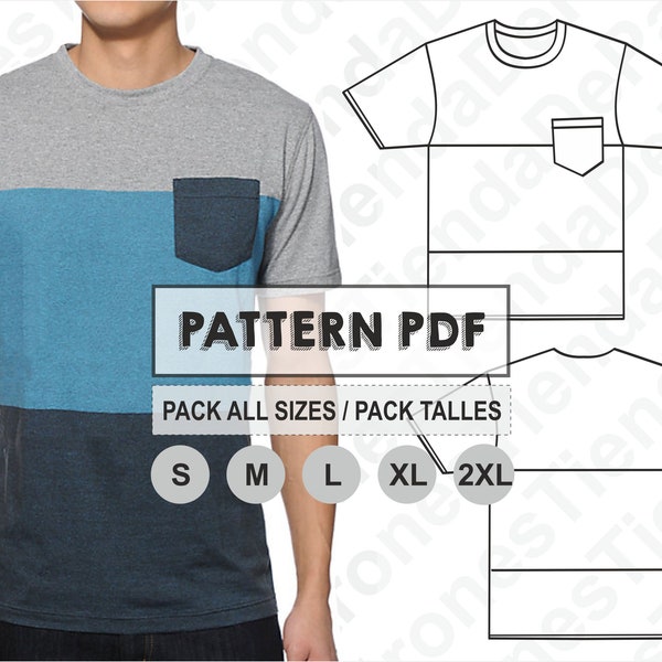 PATTERN T-Shirt Stripes for Men, Sewing Pattern, Digital, Pattern PDF, Pack Size S - 2XL, Instant Download
