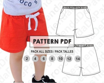 PATTERN Kids Shorts Pants, Childrens Shorts Pants, Sewing Pattern, Digital, Pattern PDF, Pack All Sizes 2 - 14, Instant Download