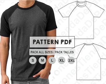 PATTERN Ranglan Sleeve T-Shirt für Herren, Schnittmuster, digital bedruckbar, PDF-Muster, Pack alle Größen S bis 2XL. Sofortiger Download